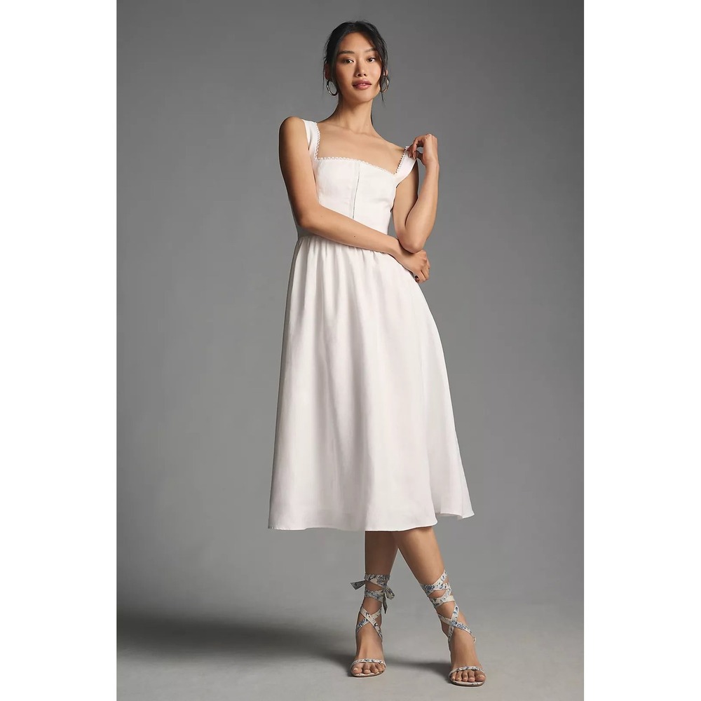 Reformation Tagliatelle White Linen Midi Dress Corset Top Size 2